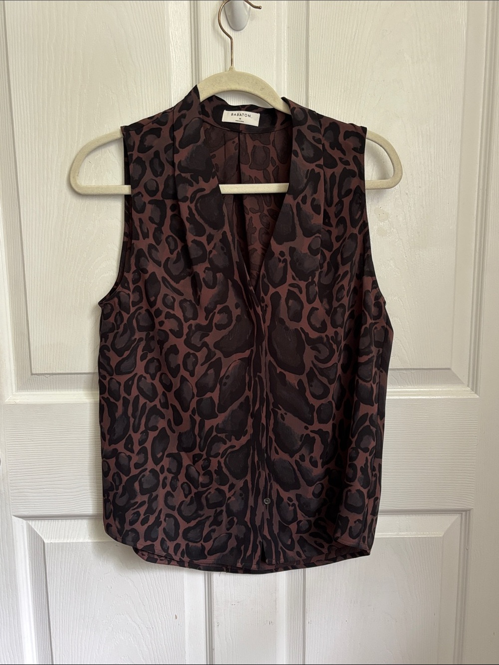 BABATON Sleeveless Leopard Print Blouse Brown Black Size Medium lightweight top